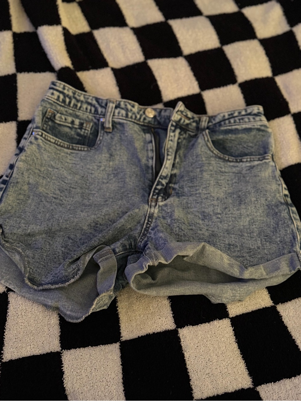 High-Rise Acid Wash Denim Shorts in Light Blue